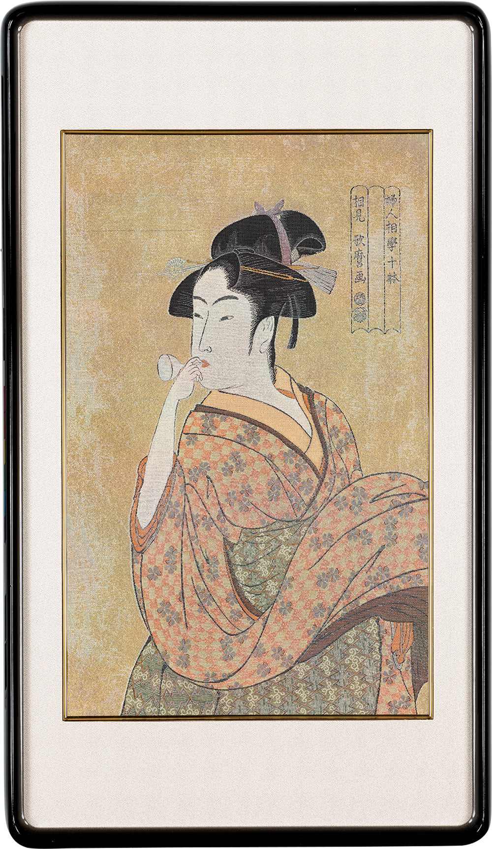 Nishijin Brocade Ukiyo-e Textile Artwork Kitagawa_Utamaro_Young_Woman_Blowing_a_Popen