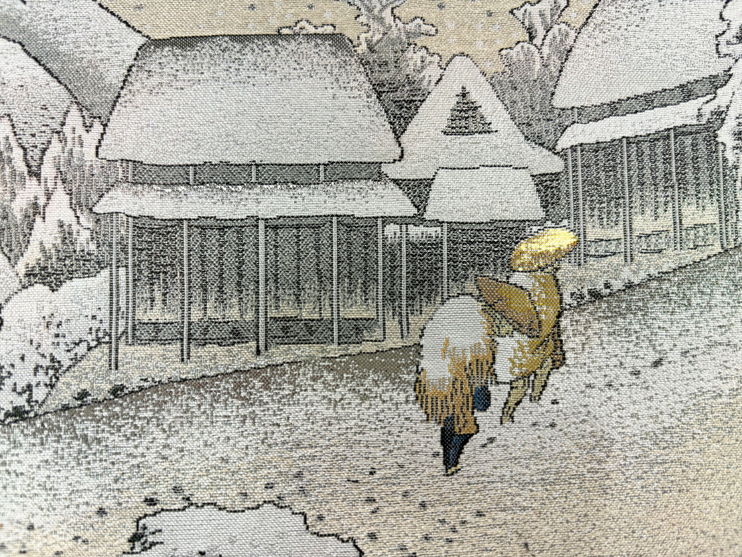 Nishijin Brocade Textile Artwork Fifty-Three Stations of the Tokaido: Kanbara close up
