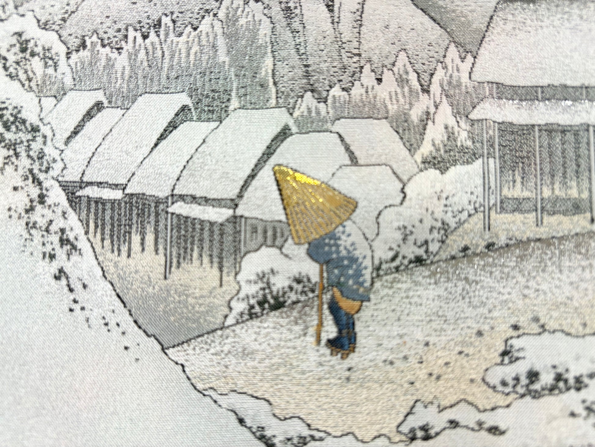 Nishijin Brocade Textile Artwork Fifty-Three Stations of the Tokaido: Kanbara detail