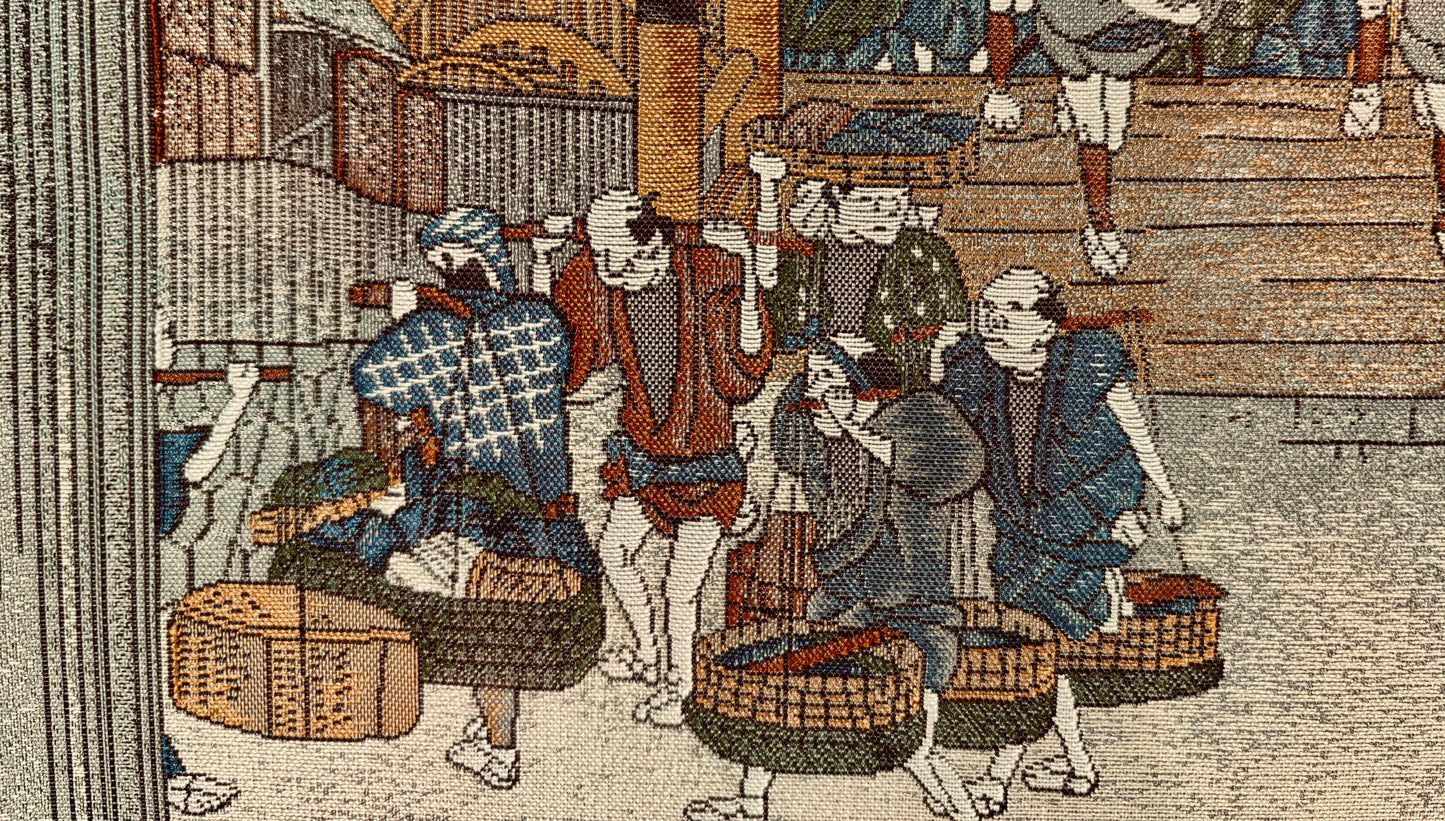 Nishijin Brocade Textile Artwork Fifty-Three Stations of the Tokaido: Nihonbashi close up