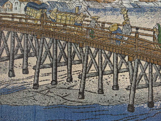 Nishijin Brocade Textile Artwork Fifty-Three Stations of the Tokaido: Sanjo Ohashi close up