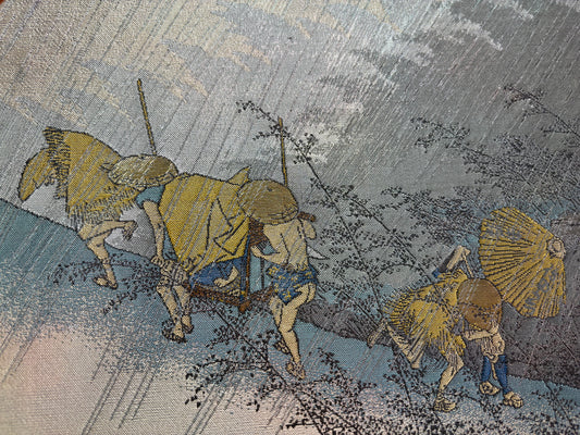 Nishijin Brocade Textile Artwork Fifty-Three Stations of the Tokaido: Shono close up