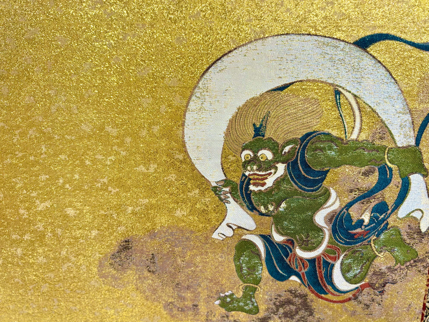 Nishijin Brocade Textile Artwork Tawaraya Sōtatsu "Wind God and Thunder God" close up