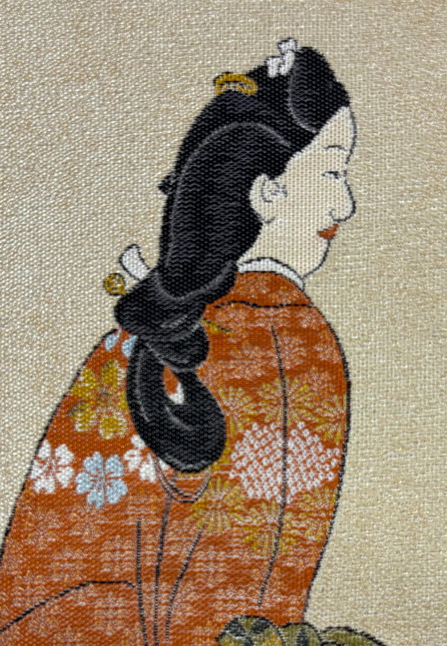 Nishijin Luxury Textile Art Ukiyo-e Hishikawa Moronobu "Beauty Looking Back" detail