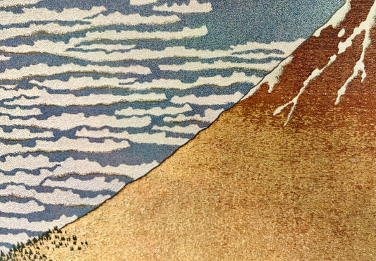 Nishijin Luxury Textile Artwork Fine Wind, Clear Morning (Hokusai, Thirty-Six Views of Mt. Fuji) close up