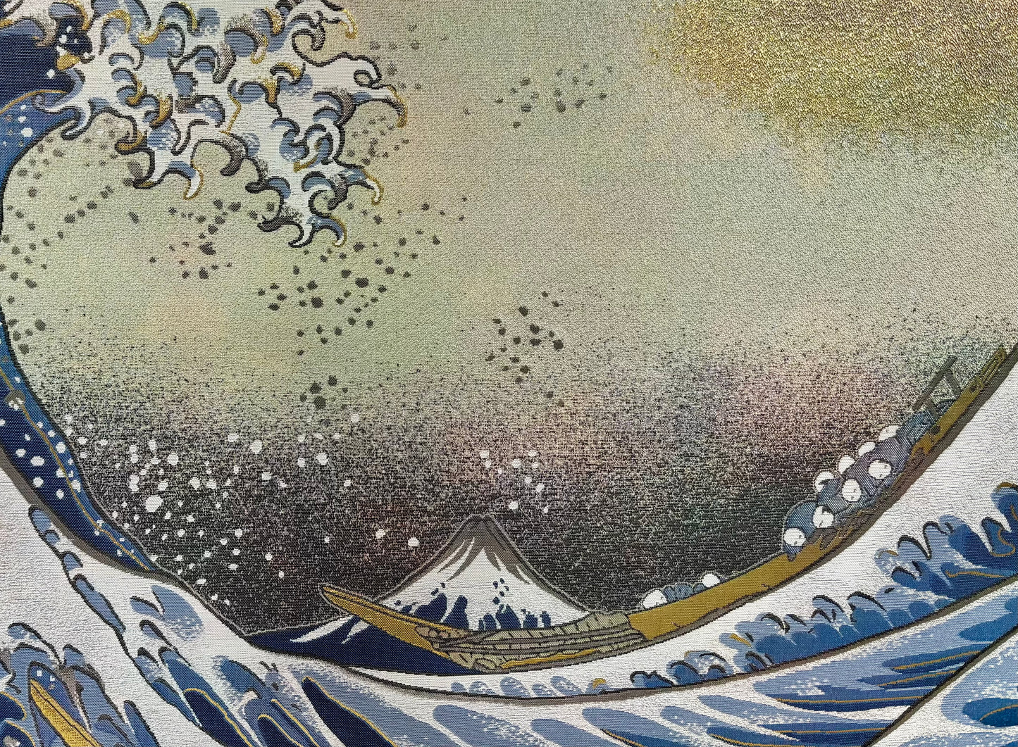 Nishijin Luxury Ukiyo-e Textile Artwork The Great Wave off Kanagawa (Hokusai, Thirty-Six Views of Mt. Fuji) detail