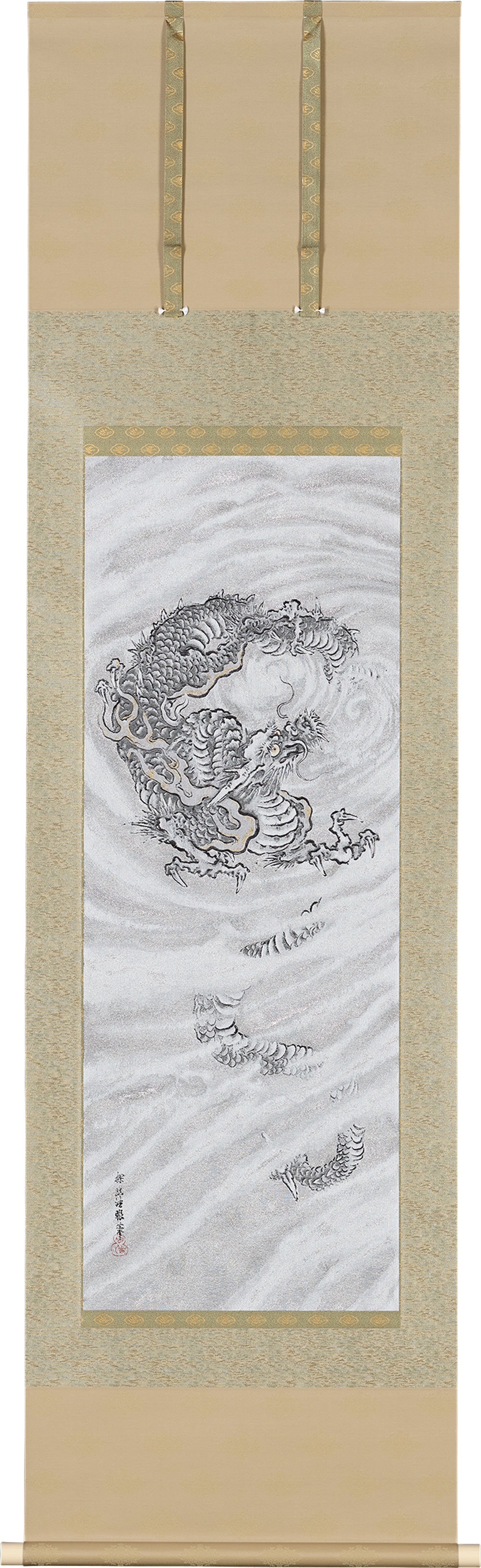 Nishijin Textile Hanging Scroll Kano Tanyu (Dragon in the Clouds)