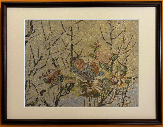 Nishijin ultra-fine woven Artwork (small):  Ito Jakuchu "Mandarin Ducks in the Snow"