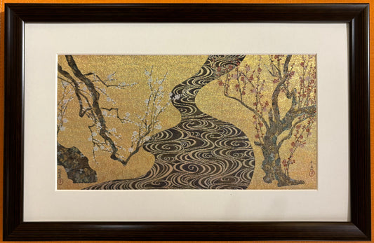 Nishijin ultra-fine woven Artwork (small): Korin Ogata "Red and White Plum Blossoms"