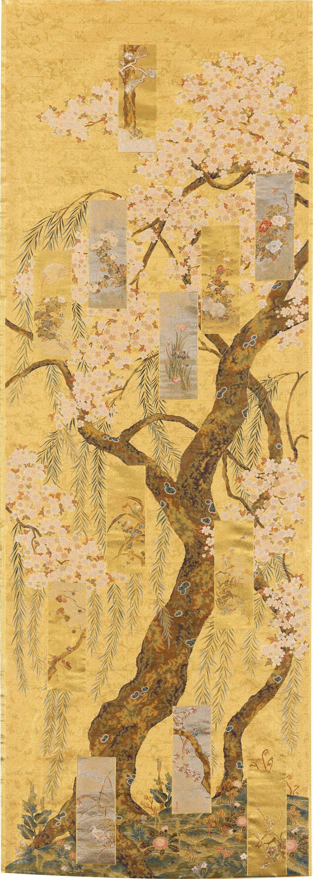 Nishijin Luxury Obi Tapestry Cherry Blossom and Maple Trees by Hōitsu 2