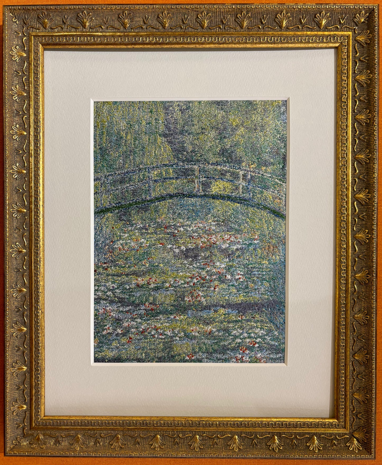 Nishijin Textile Artwork Small Monet "Water Lily Pond"