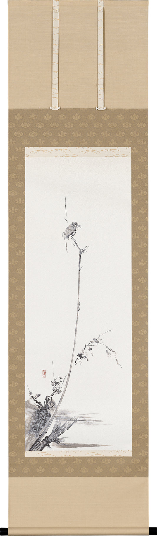 Nishijin Textile Hanging Scroll Miyamoto Musashi Ink Painting 