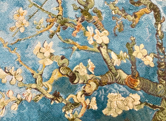 Nishijin Brocade Textile Artwork Van Gogh "Blooming Almond Tree Branch" close up
