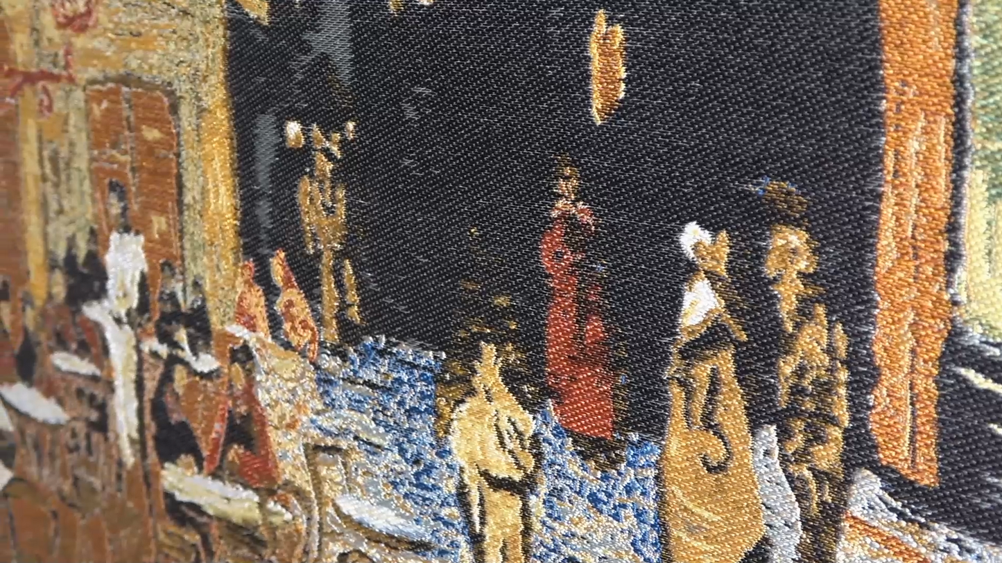 Nishijin Brocade Textile Artwork Van Gogh "Night Cafe Terrace" close up