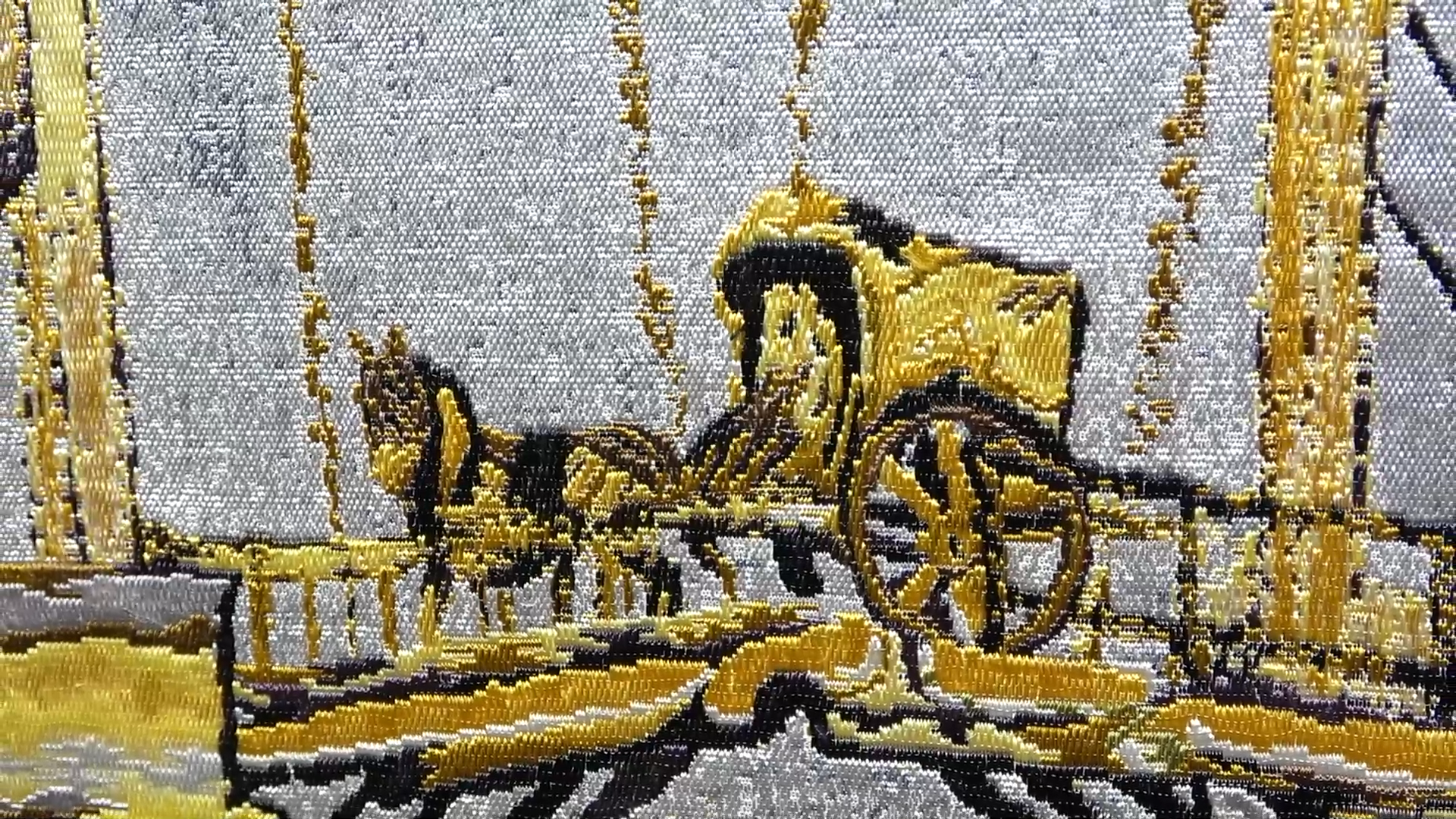 Nishijin Brocade Textile Artwork Van Gogh "The Langlois Bridge at Arles." close up